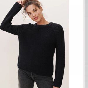 Jenni Kayne Cotton Fisherman Pullover Sweater Black M